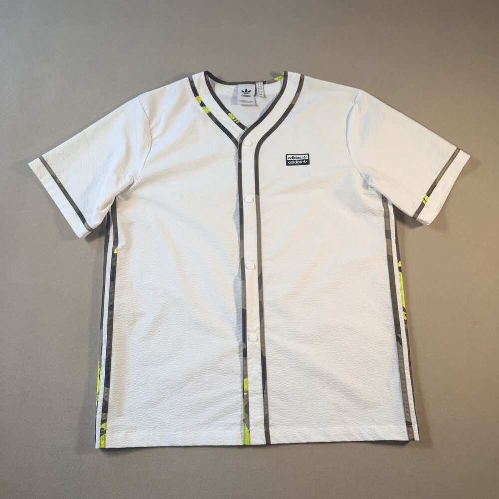 Adidas RYV Button Shirt White & Camo Men's Short Sleeve Size LARGE